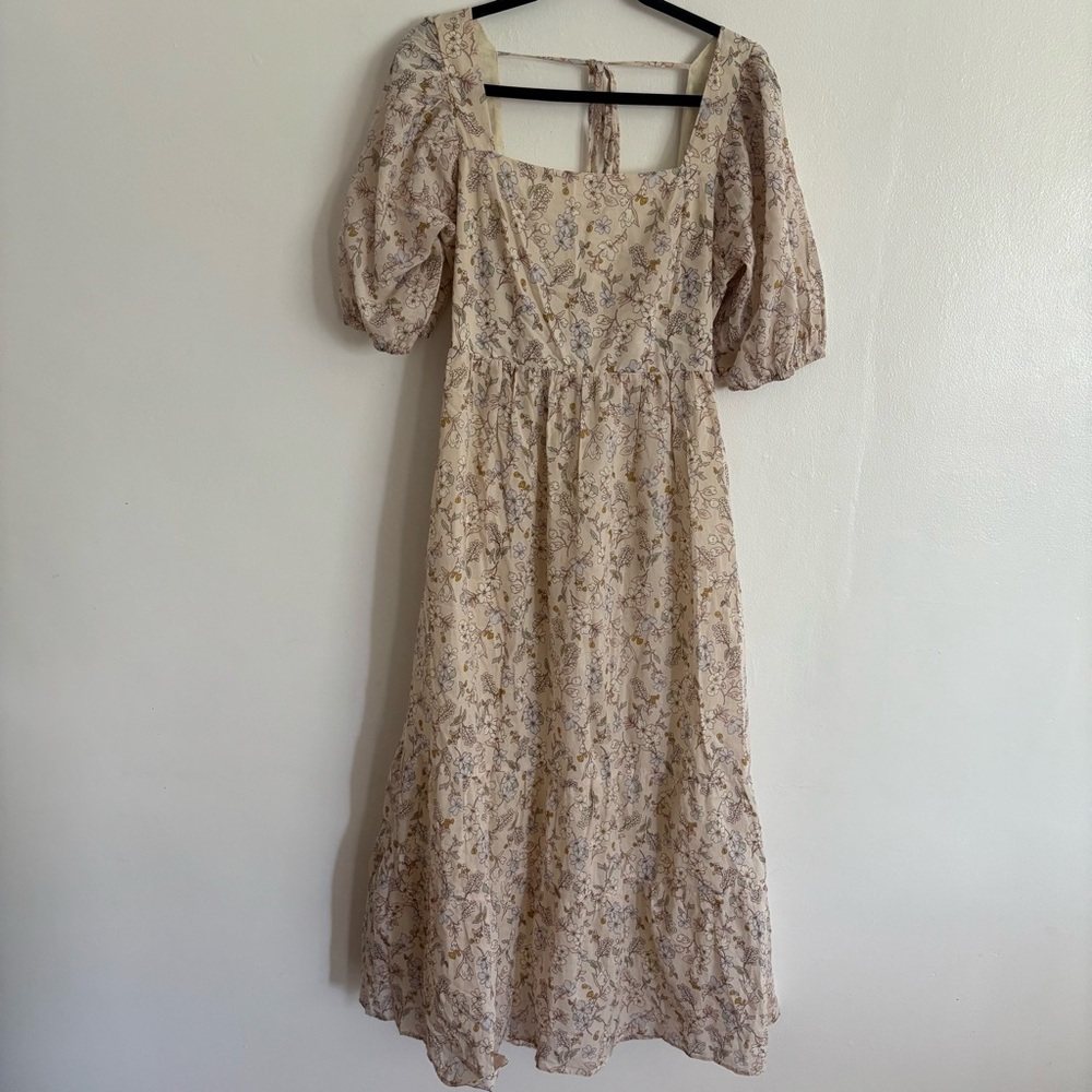 NEW Dress Forum Cream Puff Sleeve Sundress Open Back Bow Maxi Floral Dress XL